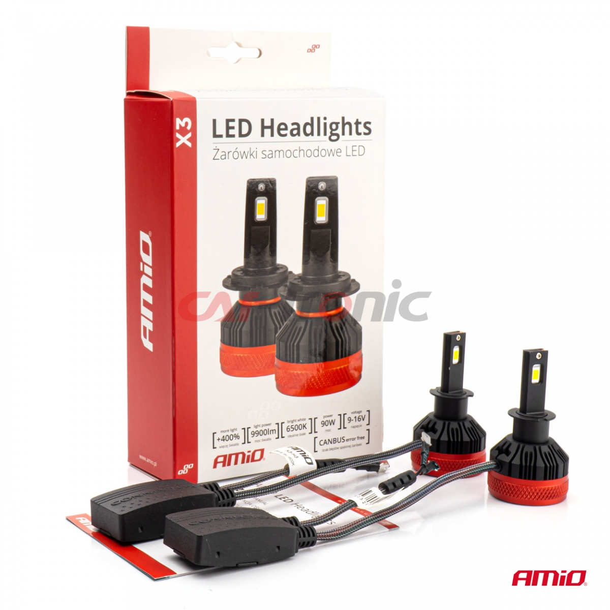 Żarówki samochodowe LED seria X3 H3 6500K Canbus AMIO-02978
