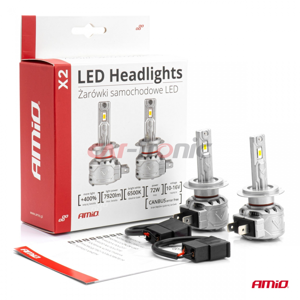 Żarówki samochodowe LED seria X2 H7 H18 6500K Canbus AMIO-02973