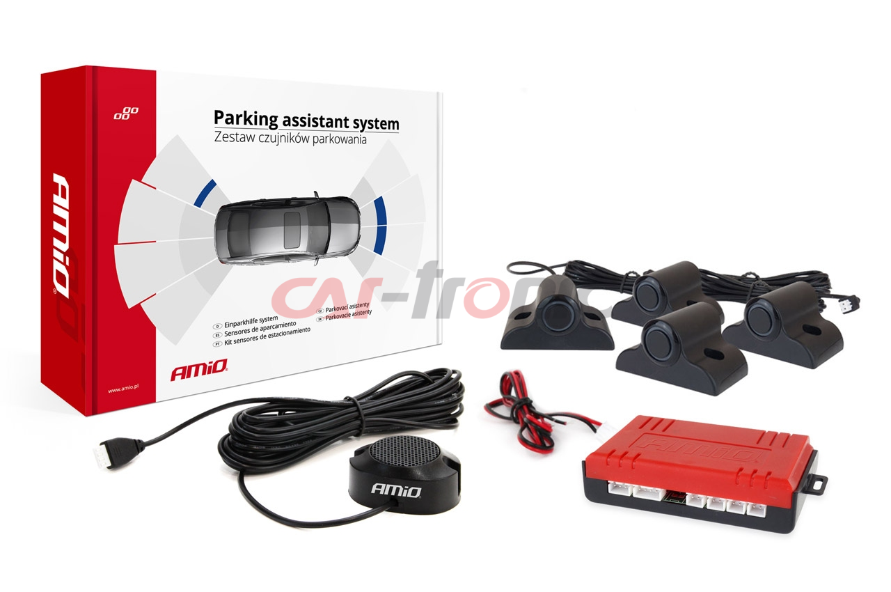 Zestaw czujników parkowania cofania Buzzer 4 sensory czarne TRUCK BUS 19 mm AMIO-02278