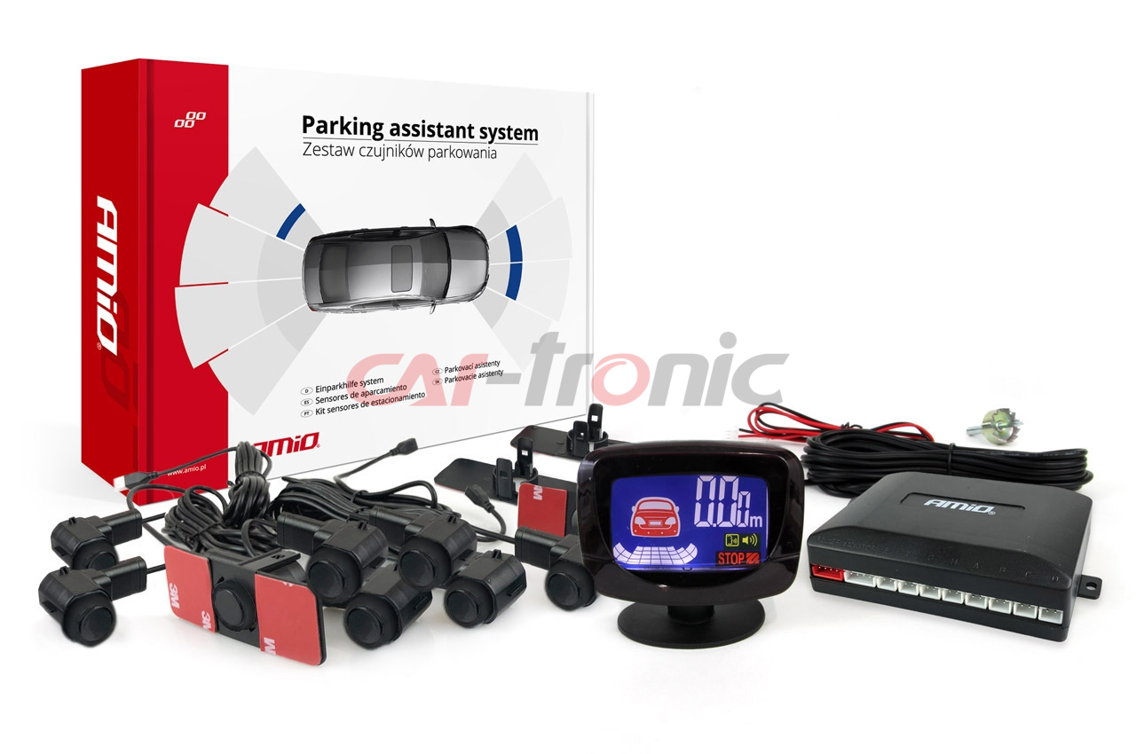 Zestaw czujników parkowania czujniki cofania LED GRAF 8 sensorów czarne wewnętrzne 16,5 mm AMIO-02258