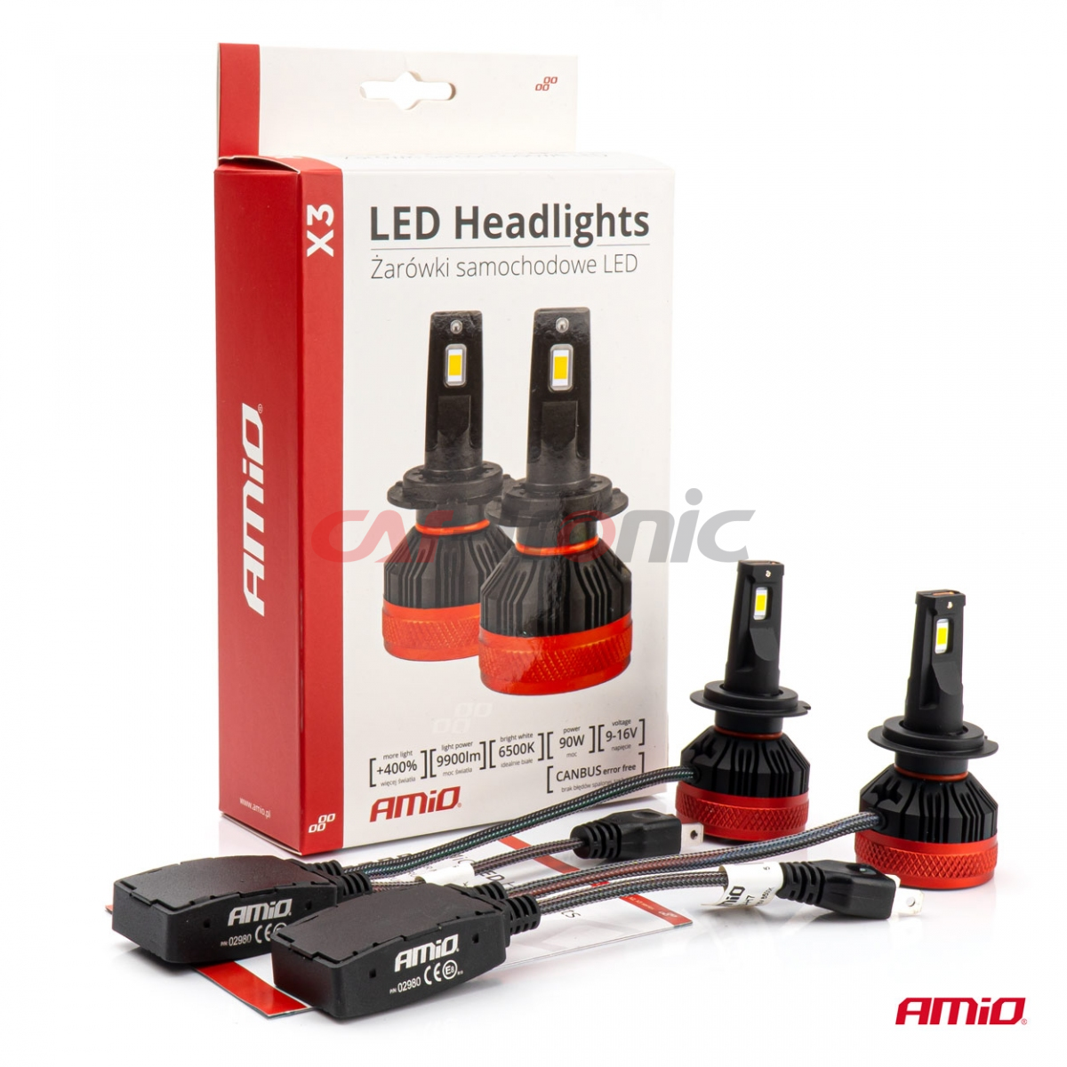 Żarówki samochodowe LED seria X3 H7 H18 6500K Canbus AMIO-02980
