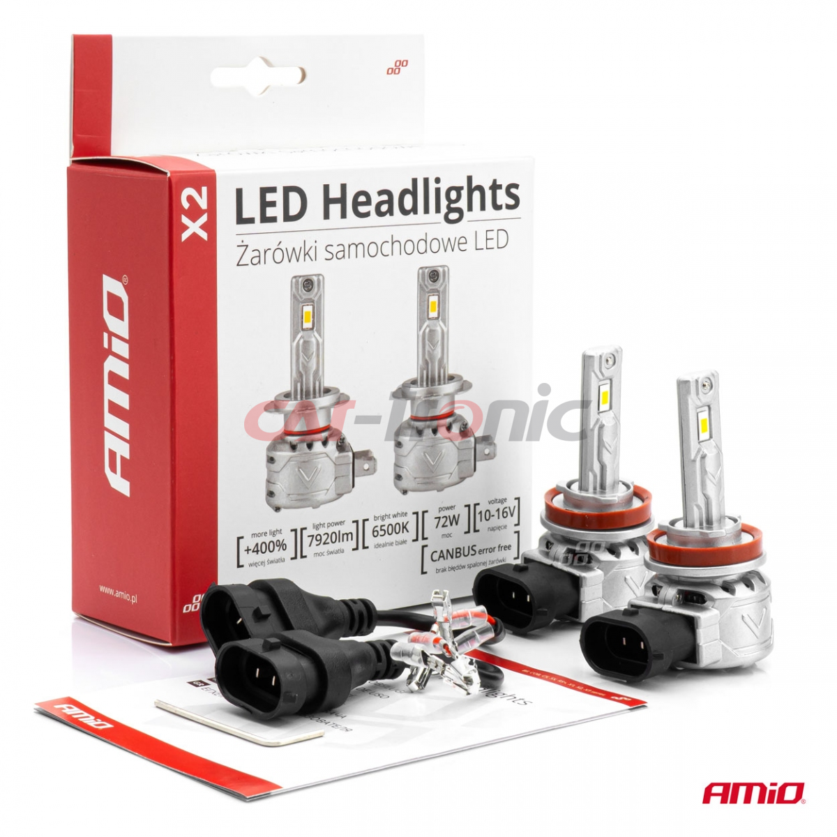 Żarówki samochodowe LED seria X2 H8 H9 H11 H16 6500K Canbus AMIO-02974