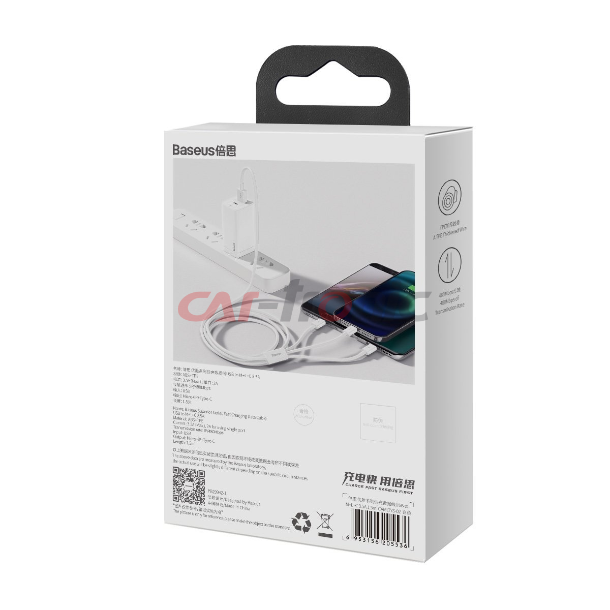 Kabel USB 3w1 Baseus Superior Series na Lightning, USB-C, micro USB 3.5A, 1.2m (biały)