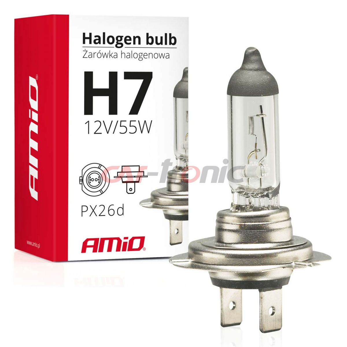 Żarówka halogenowa H7 12V 55W filtr UV (E4) AMIO-01156