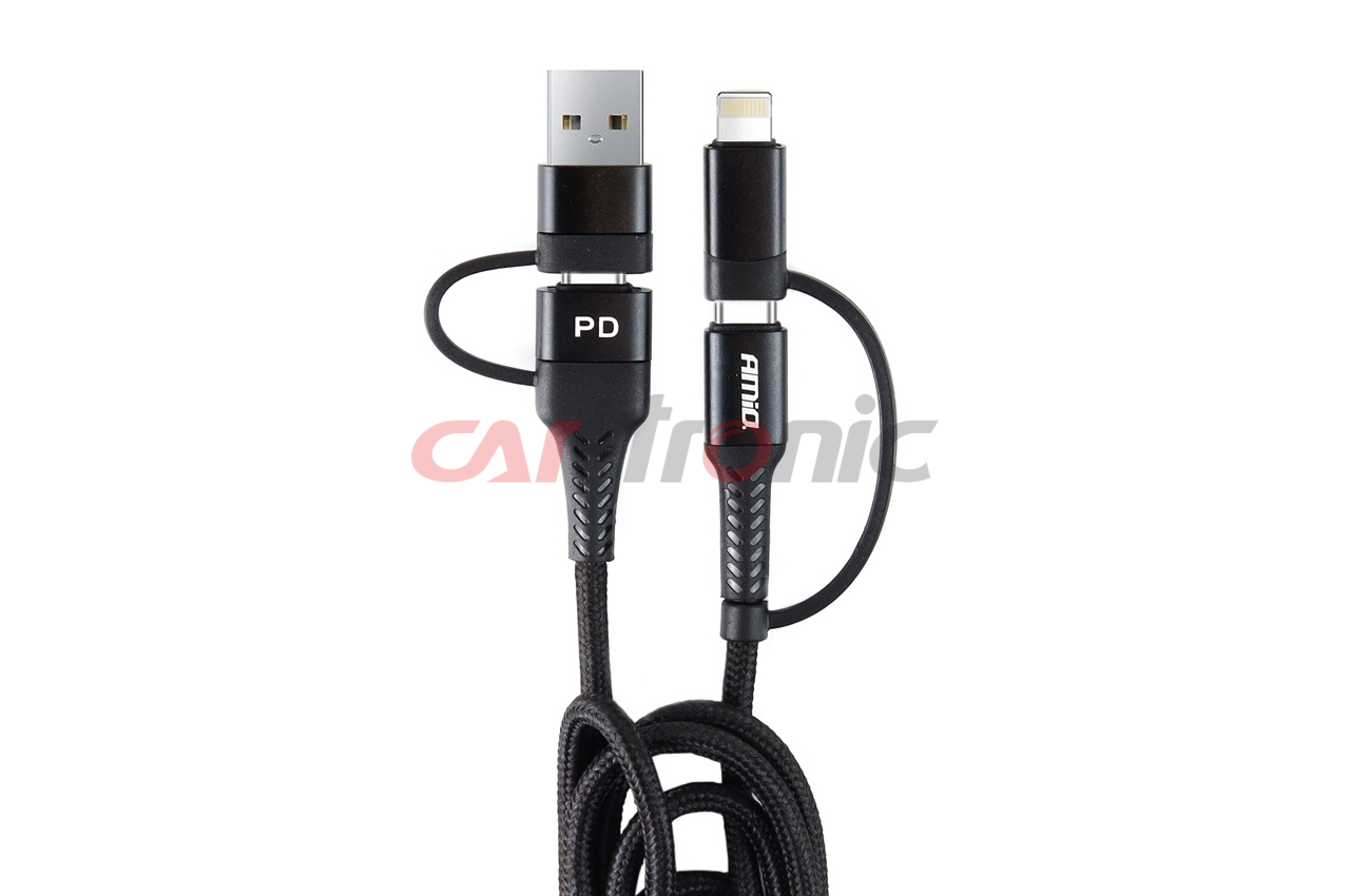 Kabel USB USB-C 3w1 iphone Lightning USB-C micro USB 1 m UC-15 AMIO-02547
