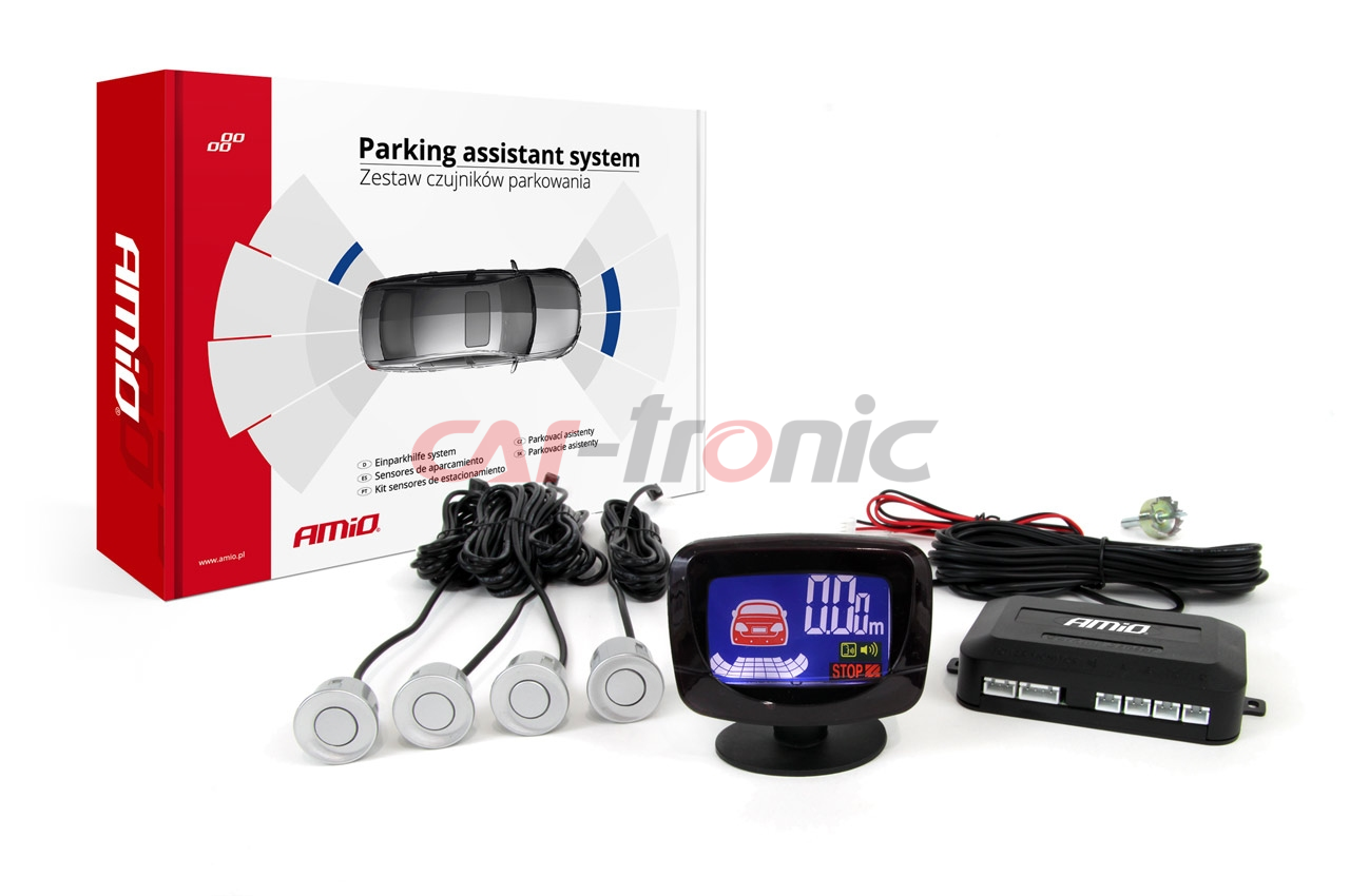 Zestaw czujników parkowania czujniki cofania LED GRAF 4 sensory srebrne AMIO-01561