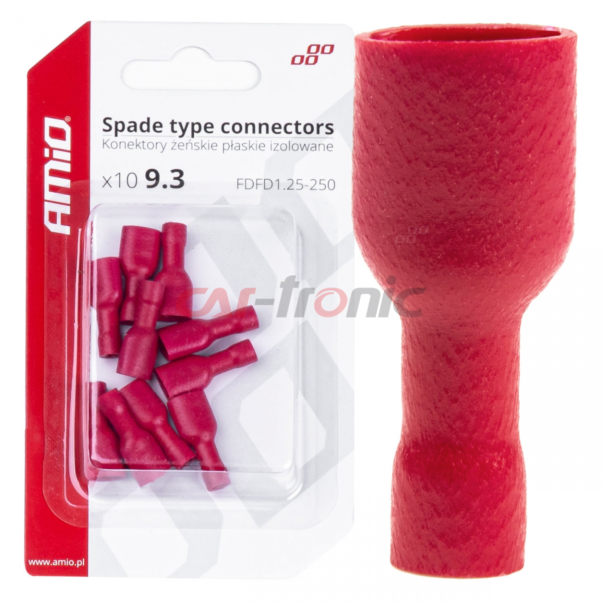 Konektory izolowane żeńskie płaskie 9.3mm 0.5-1.5mm2 10A 10 szt. AMIO-03063