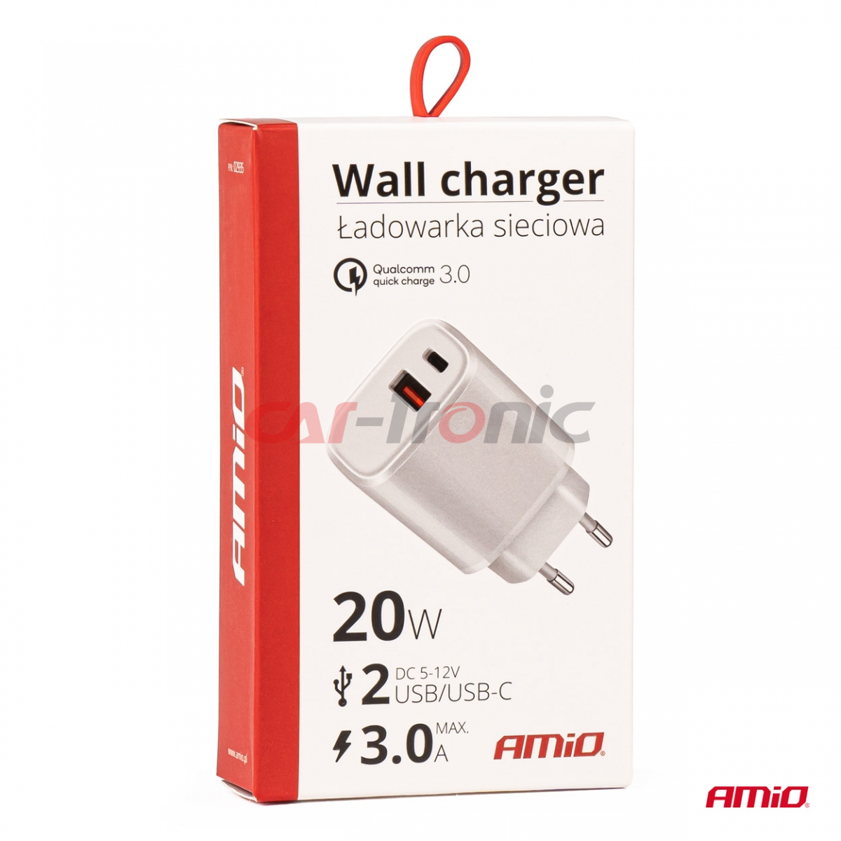 Ładowarka sieciowa PRO-09 USB + USB-C 20W Quick Charge 230V AMIO-02935
