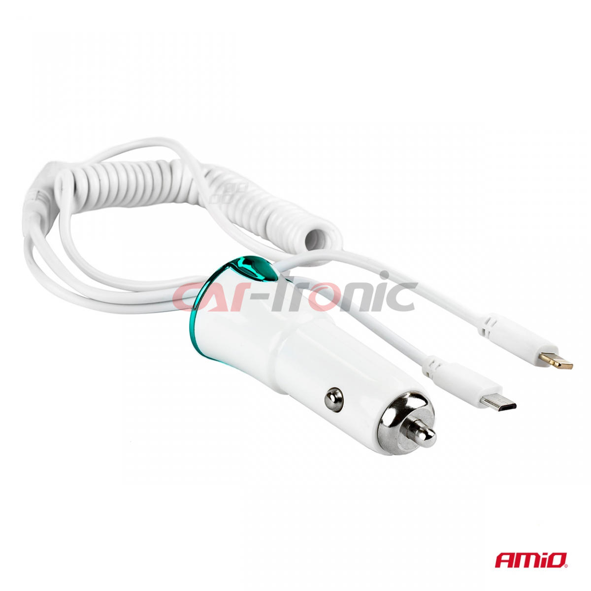 Ładowarka samochodowa USB + microUSB + iPhone lighting PCH-05 AMIO-01264