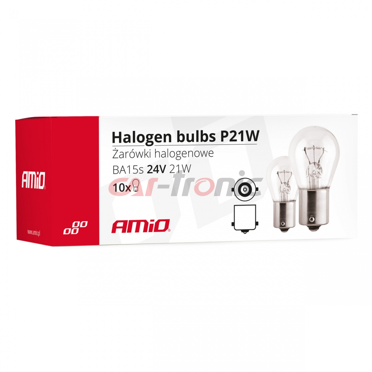 Żarówki halogenowe P21W BA15s 24V 10 szt. (E8) AMIO-01006