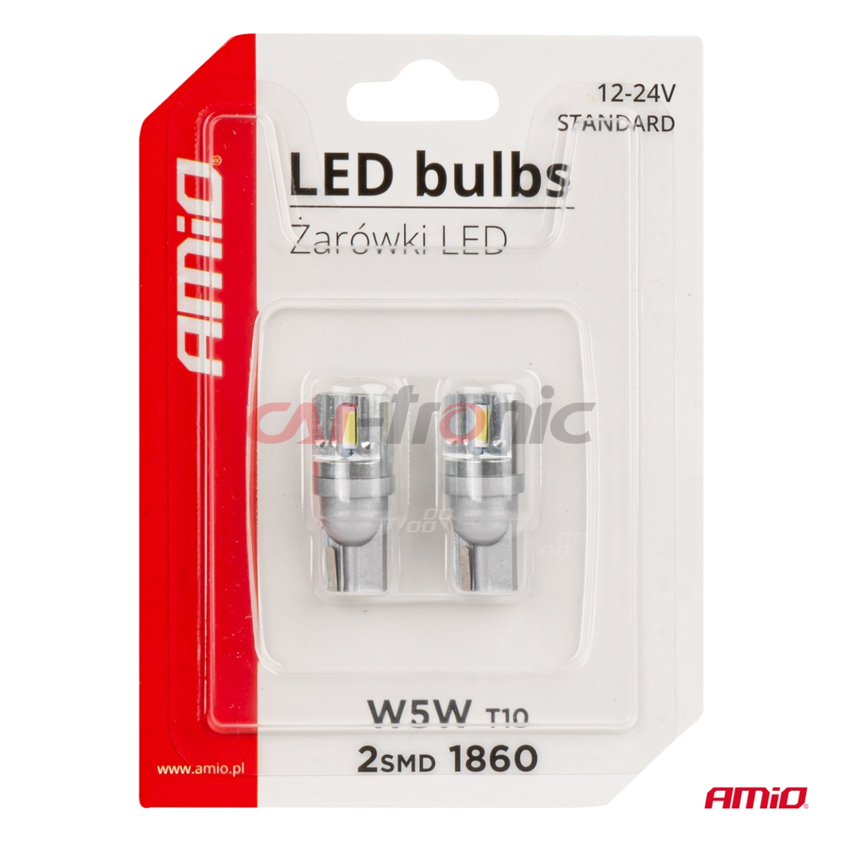 Żarówki LED STANDARD T10 W5W 2x1860 SMD White 12V 24V AMIO-03719