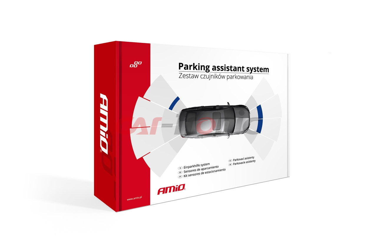 Zestaw czujników parkowania cofania LED 4 sensory czarne wewnętrzne 16,5 mm AMIO-02255