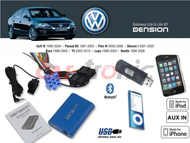 Cyfrowa zmieniarka Dension Bluetooth,USB,iPod,iPhone,AUX - VW,Seat,Skoda