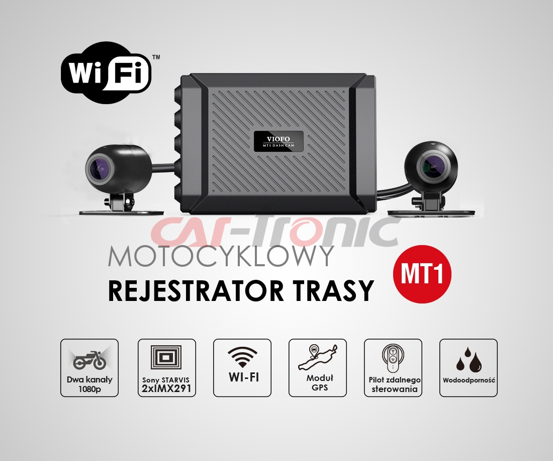 Motocyklowy Rejestrator trasy VIOFO MT1, GPS, FHD+FHD, WIFI, 170/170 stopni
