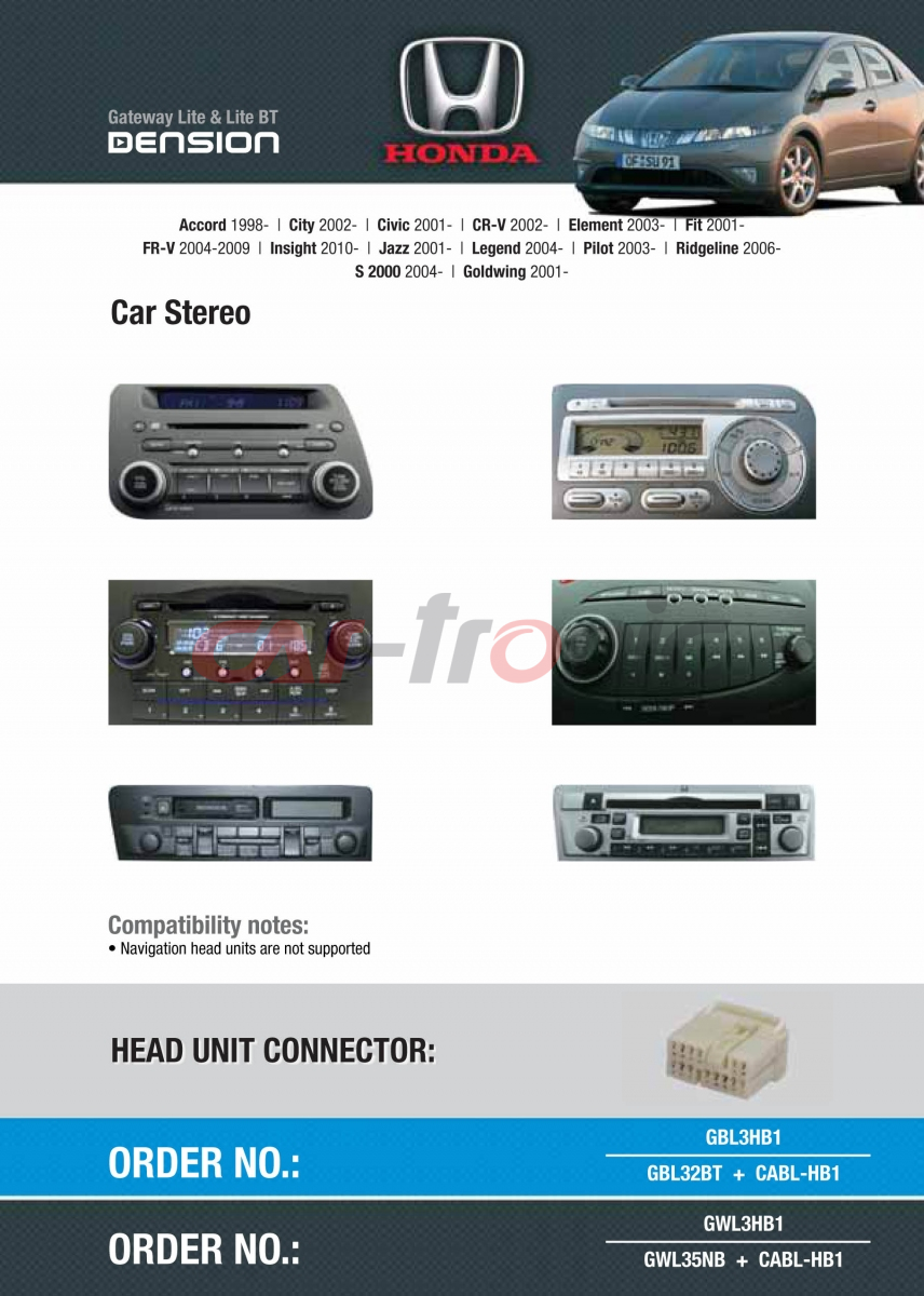 Cyfrowa zmieniarka Dension Bluetooth,USB,iPod,iPhone,AUX - Honda Civic,Accord,CR-V,Jazz