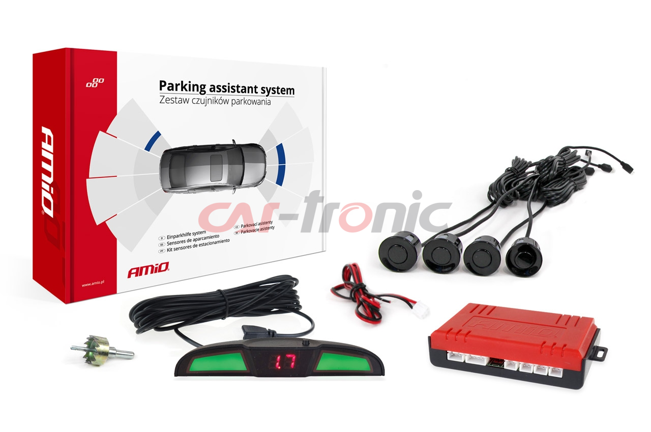 Zestaw czujników parkowania cofania LED COB 4 sensory czarne AMIO-02281